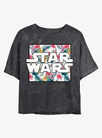 Star Wars Floral Box Logo Mineral Wash Crop Womens T-Shirt