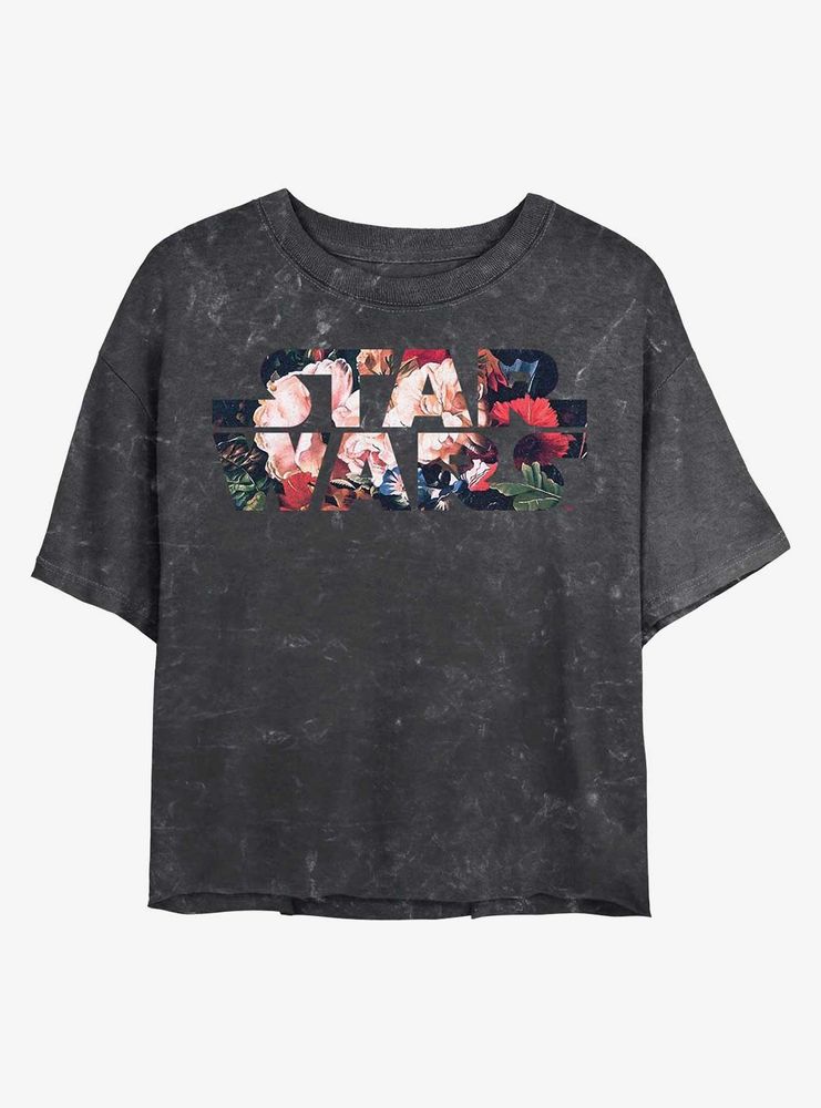 Star Wars Floral Logo Mineral Wash Crop Womens T-Shirt
