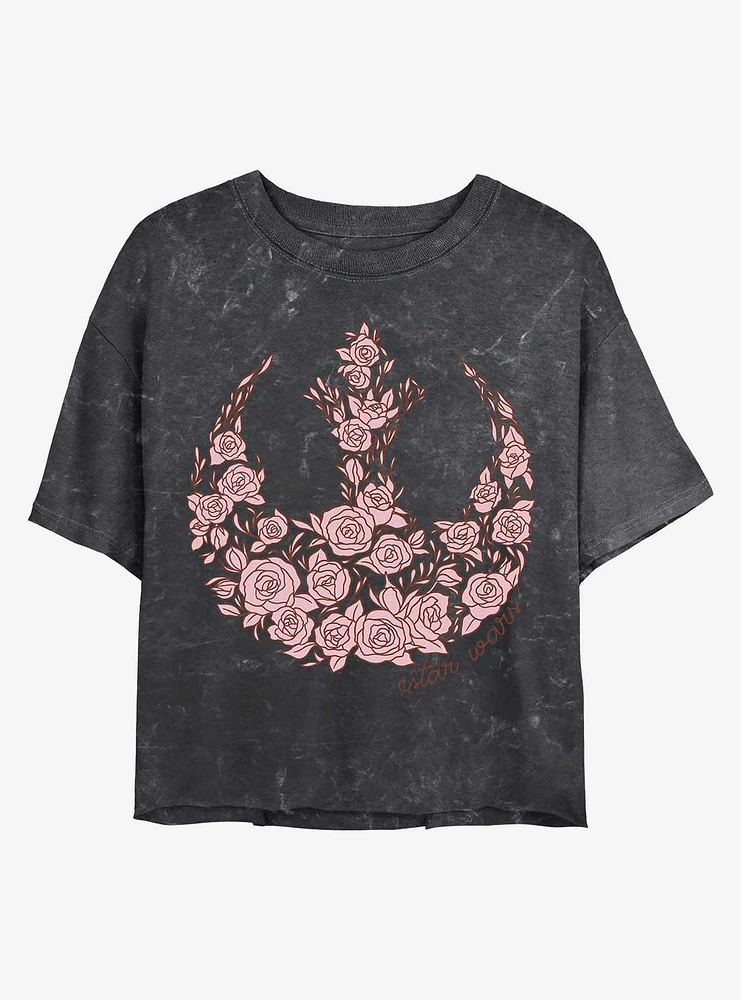Star Wars Rose Rebel Symbol Mineral Wash Crop Womens T-Shirt