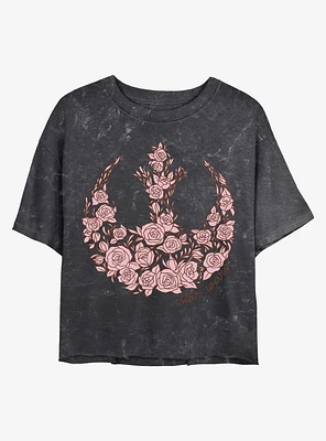 Star Wars Rose Rebel Symbol Mineral Wash Crop Womens T-Shirt