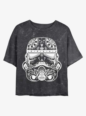 Star Wars Sugar Skull Trooper Mineral Wash Crop Womens T-Shirt