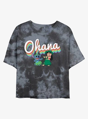 Disney Lilo & Stitch Rainbow Ohana Tie-Dye Girls Crop T-Shirt