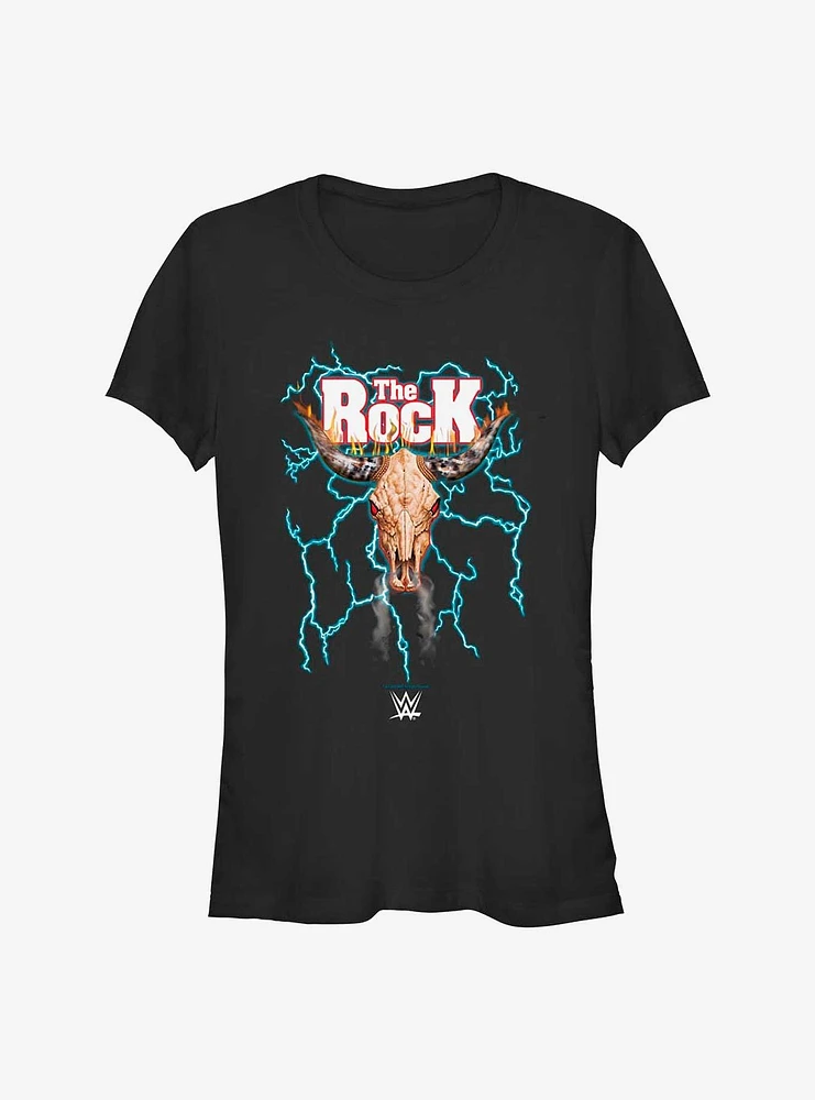 WWE The Rock Lightning Bull Skull Logo Girls T-Shirt