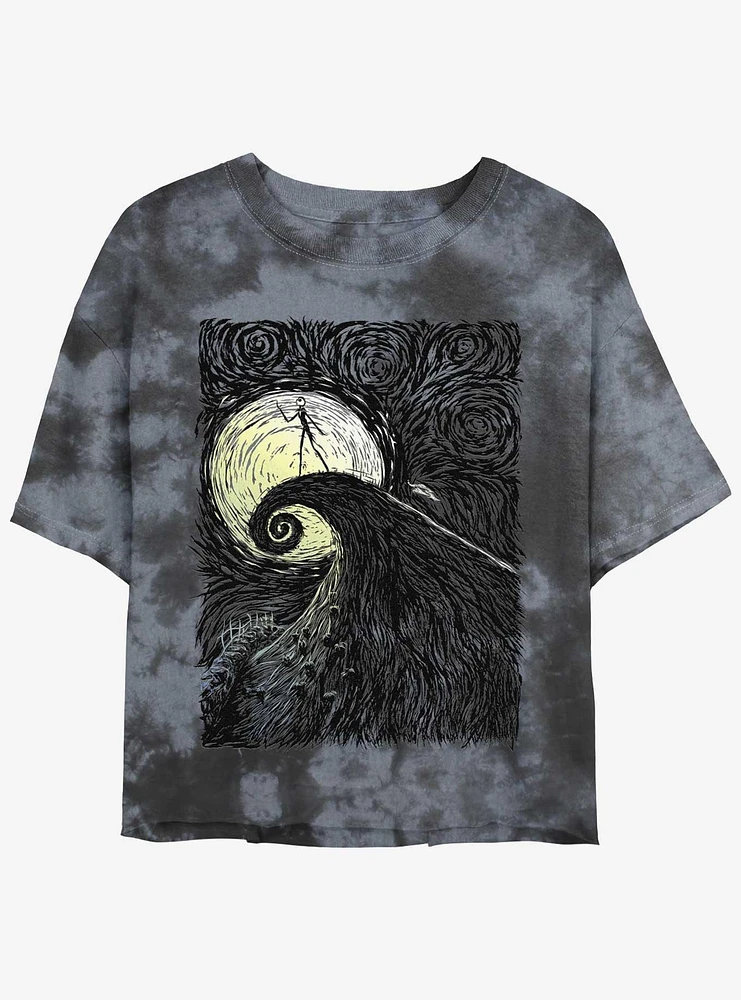 Disney The Nightmare Before Christmas Jack On Spiral Hill Tie-Dye Womens Crop T-Shirt
