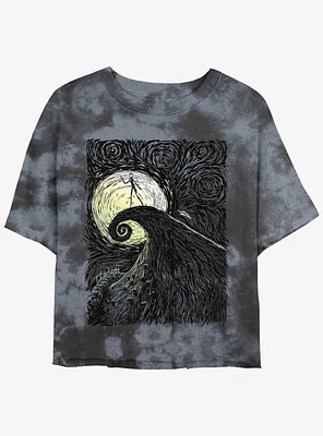 Disney The Nightmare Before Christmas Jack On Spiral Hill Tie-Dye Womens Crop T-Shirt