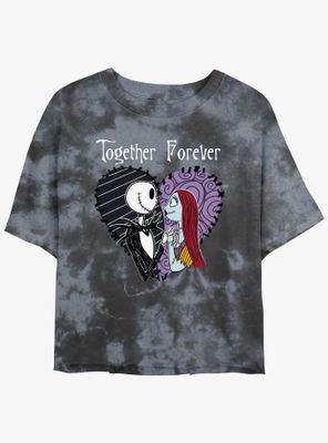 Disney The Nightmare Before Christmas Jack and Sally Together Forever Tie-Dye Womens Crop T-Shirt