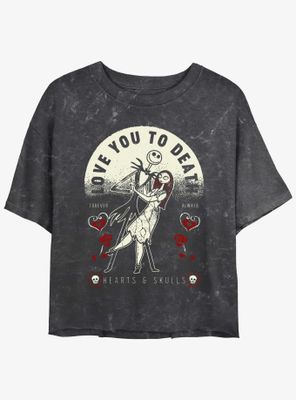 Disney The Nightmare Before Christmas Jack and Sally Love You To Death Mineral Wash Womens Crop T-Shirt