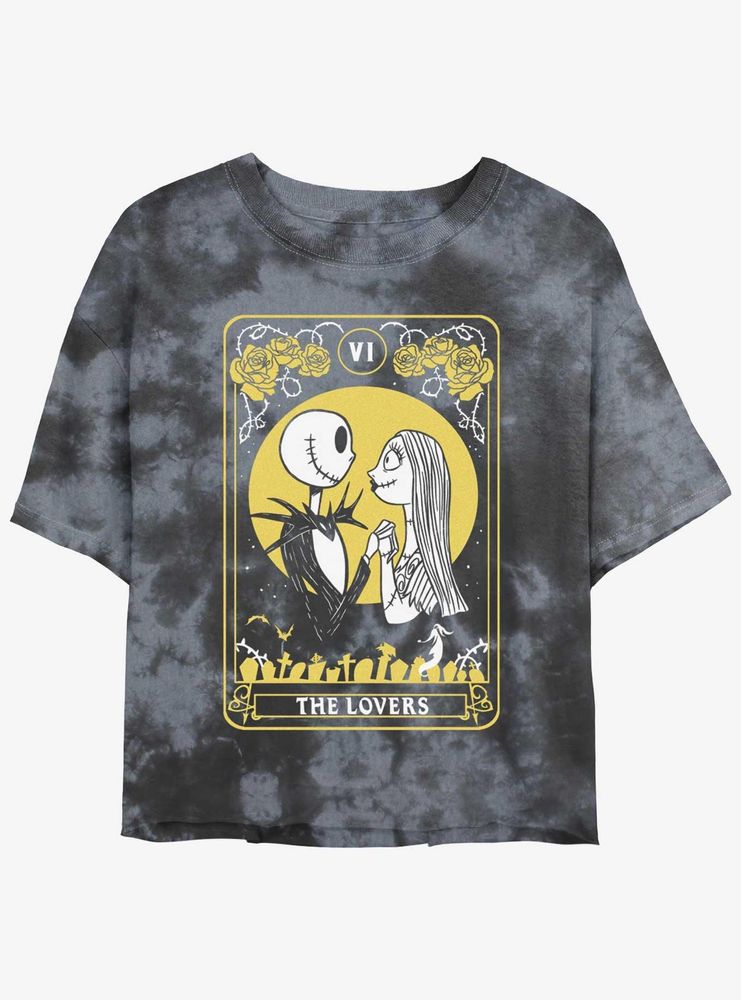 Disney The Nightmare Before Christmas Lovers Tarot Card Tie-Dye Womens Crop T-Shirt