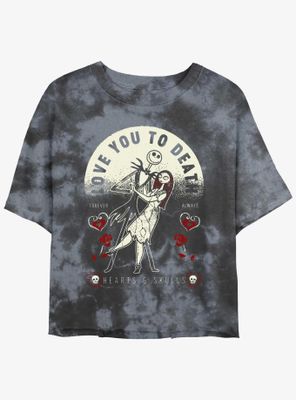 Disney The Nightmare Before Christmas Jack and Sally Love You To Death Tie-Dye Womens Crop T-Shirt