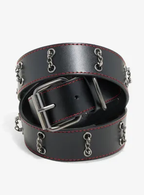 Black & Red Chain Grommet Belt