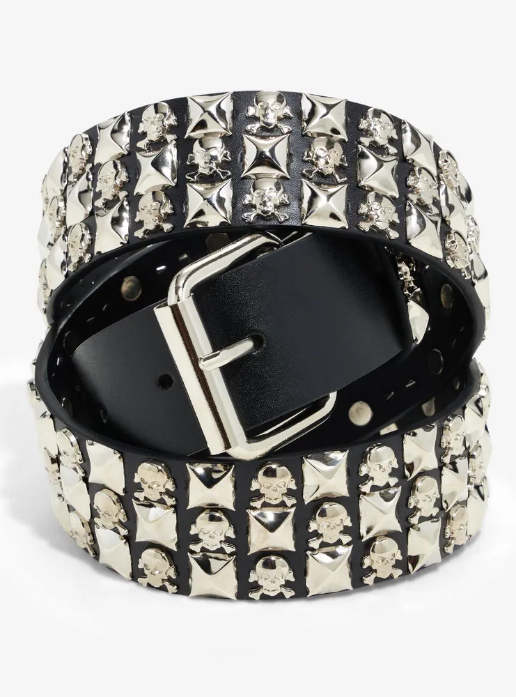 Skulls & Crossbones Three Row Pyramid Stud Belt