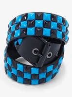 Three Row Black & Blue Pyramid Stud Belt