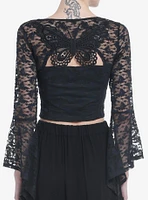 Cosmic Aura Black Butterfly Lace Girls Bell Sleeve Top
