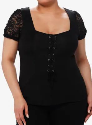 Cosmic Aura Black Lace-Up Girls Top Plus