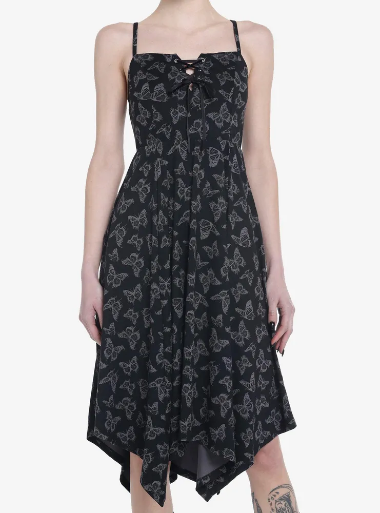 Cosmic Aura Black & Grey Butterfly Hanky Hem Dress