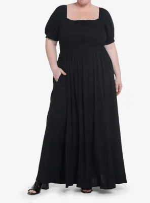 Thorn & Fable Black Smock Puff Sleeve Maxi Dress Plus