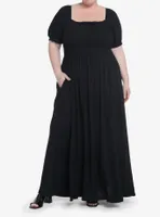 Thorn & Fable Black Smock Puff Sleeve Maxi Dress Plus