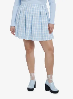 Sweet Society Baby Blue Plaid Pleated Skirt Plus Size