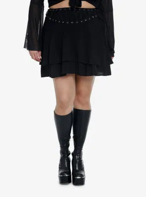 Cosmic Aura Black Grommet & Lace-Up Tiered Skirt Plus Size