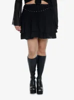 Cosmic Aura Black Grommet & Lace-Up Tiered Skirt Plus Size