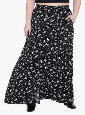 Black Celestial Moth Maxi Skirt Plus