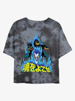 Disney Villains Hades and Cerberus Japanese Lettering Tie-Dye Womens Crop T-Shirt