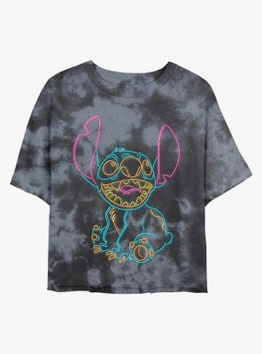 Disney Lilo & Stitch Line Art Neon Tie-Dye Womens Crop T-Shirt