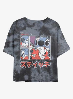 Disney Lilo & Stitch Pew Japanese Lettering Tie-Dye Womens Crop T-Shirt
