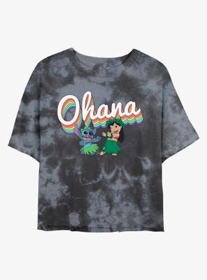 Disney Lilo & Stitch Rainbow Ohana Tie-Dye Womens Crop T-Shirt