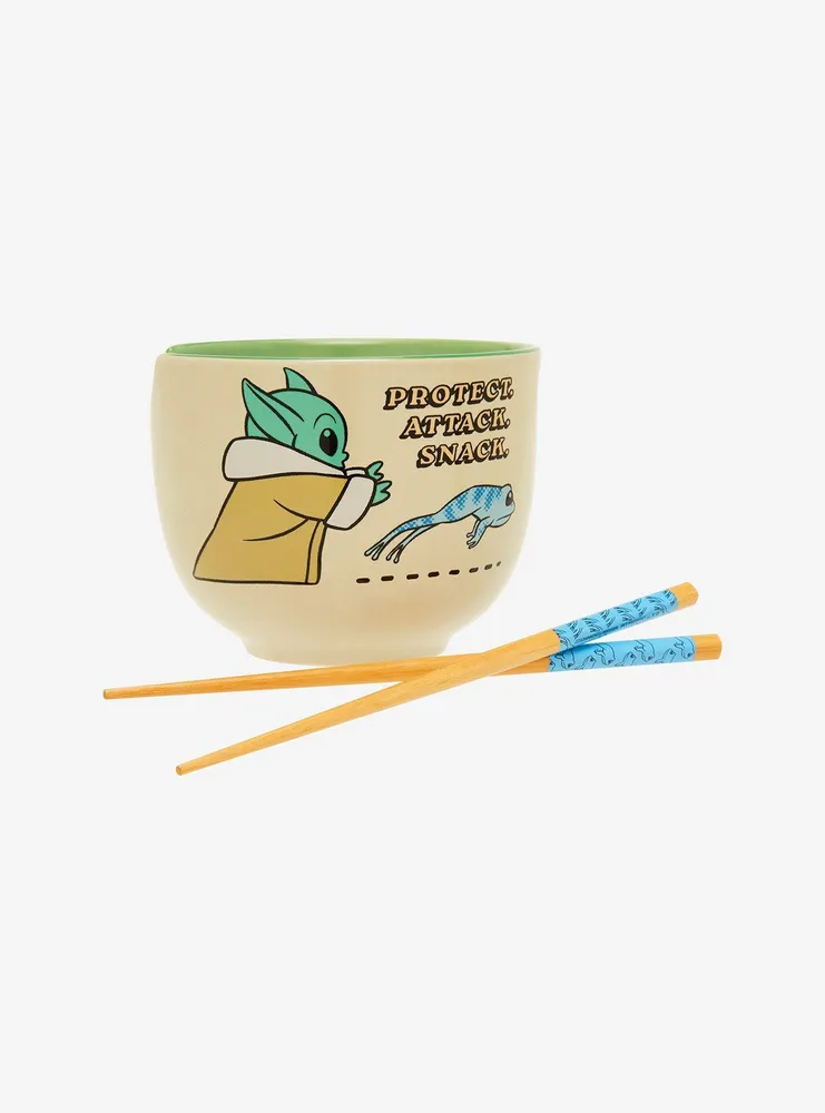 Star Wars The Mandalorian Grogu Protect Attack Snack Ramen Bowl with Chopsticks 