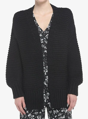 Black Chunky Knit Girls Open Cardigan