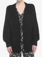 Black Chunky Knit Girls Open Cardigan