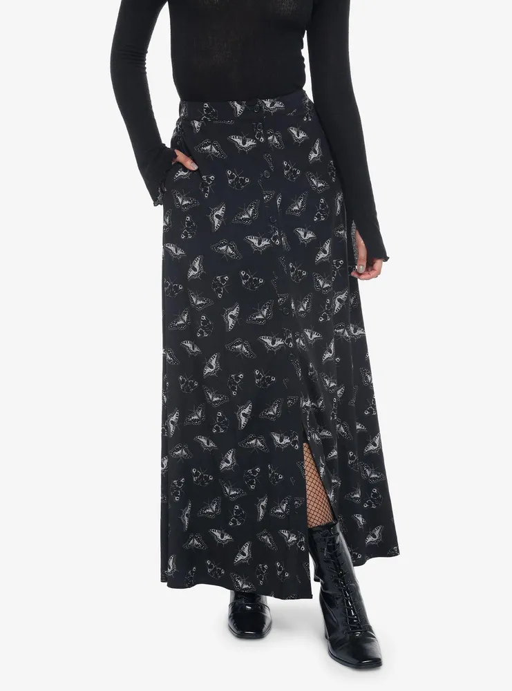 Black Moth Button Front Maxi Skirt