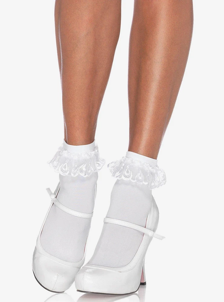 Ankle Socks with Lace Ruffle White