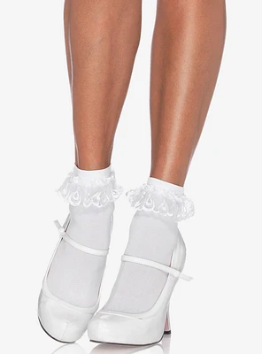 Ankle Socks with Lace Ruffle White