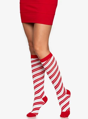 Candy Cane Lurex Knee Socks