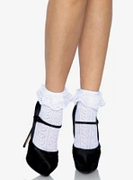 Crochet Heart Lace Top Ankle Socks White