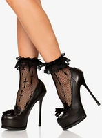 Cross Net Lace Ruffle Ankle Socks