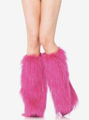 Furry Lurex Leg Warmers Pink & Silver