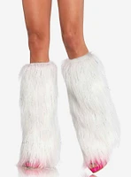 Furry Lurex Leg Warmers White & Silver