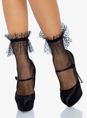 Micro Net Ankle Socks with Dotted Tulle Ruffle