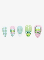 Keroppi Pastel Gingham Faux Nail Set