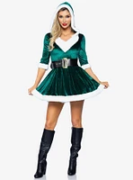 Mrs. Claus Costume Velvet Hooded Dress with Belt