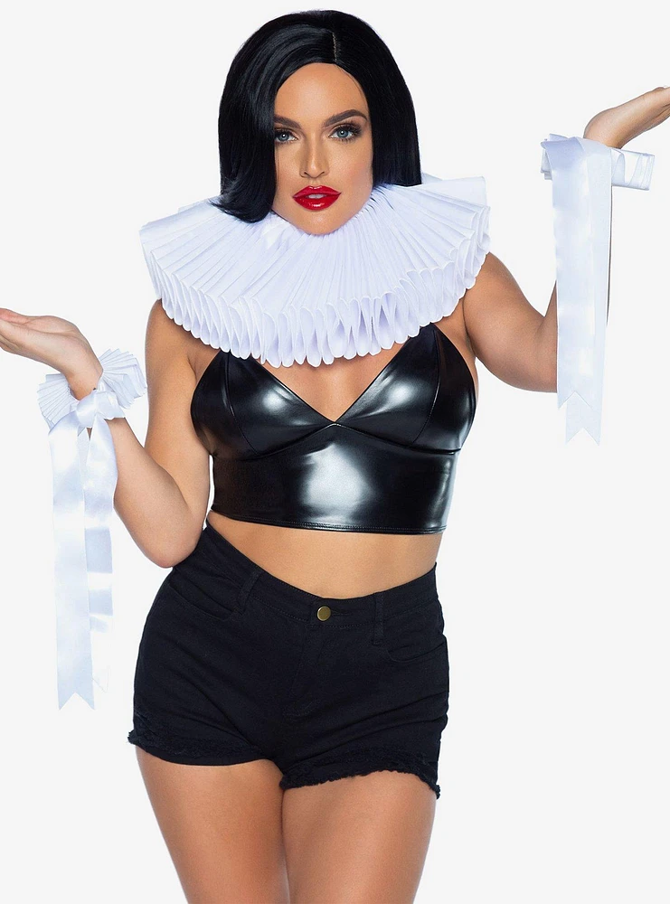 Deluxe Ruffle White Neck Piece And Wrist Cuffs
