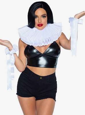 Deluxe Ruffle White Neck Piece And Wrist Cuffs
