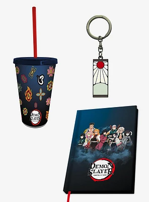 Demon Slayer: Kimetsu No Yaiba Tumbler with Straw, Notebook, and Keychain Set