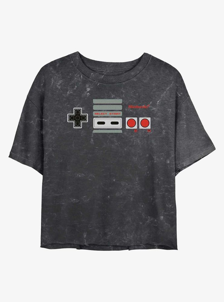 Nintendo Nes Controller Mineral Wash Womens Crop T-Shirt