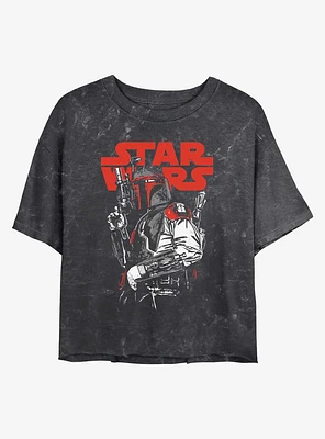 Star Wars Boba Fett Blaster Ready Mineral Wash Womens Crop T-Shirt