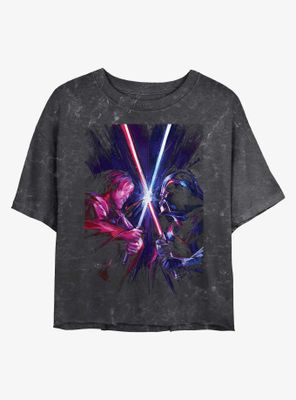 Star Wars Obi-Wan Kenobi Vs Darth Vader Mineral Wash Womens Crop T-Shirt
