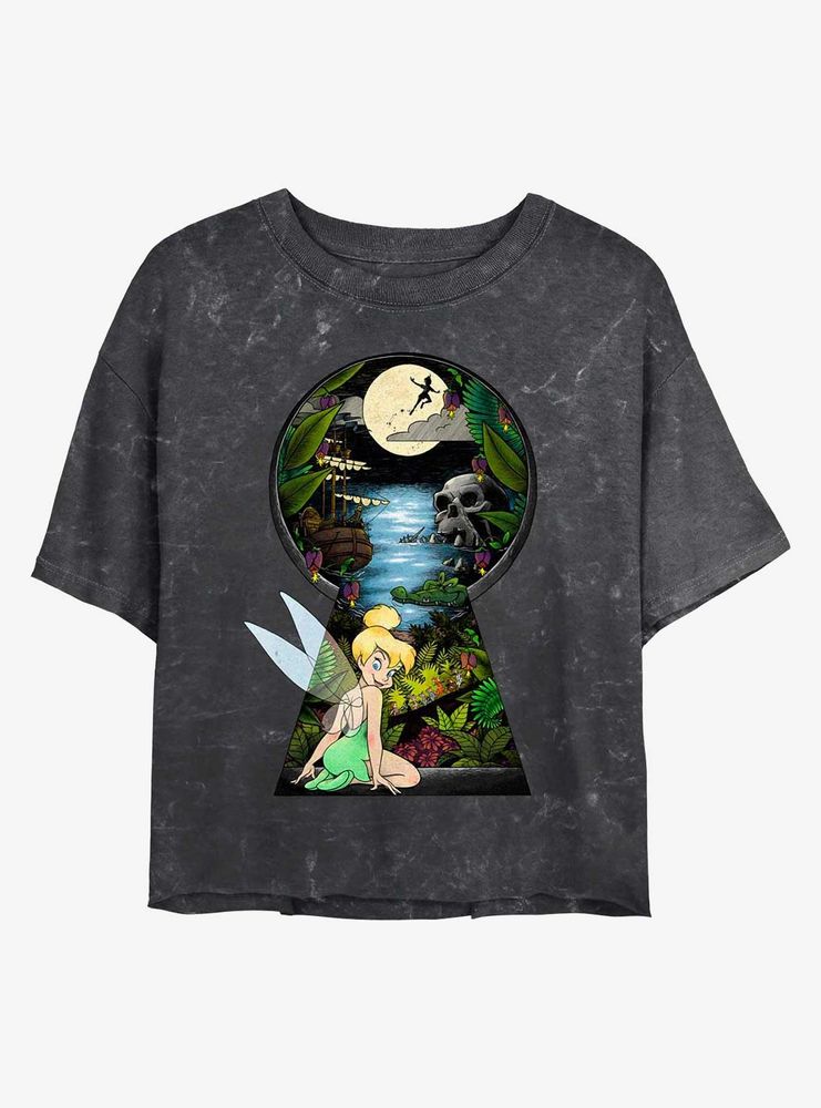 Disney Tinker Bell Keyhole Mineral Wash Womens Crop T-Shirt